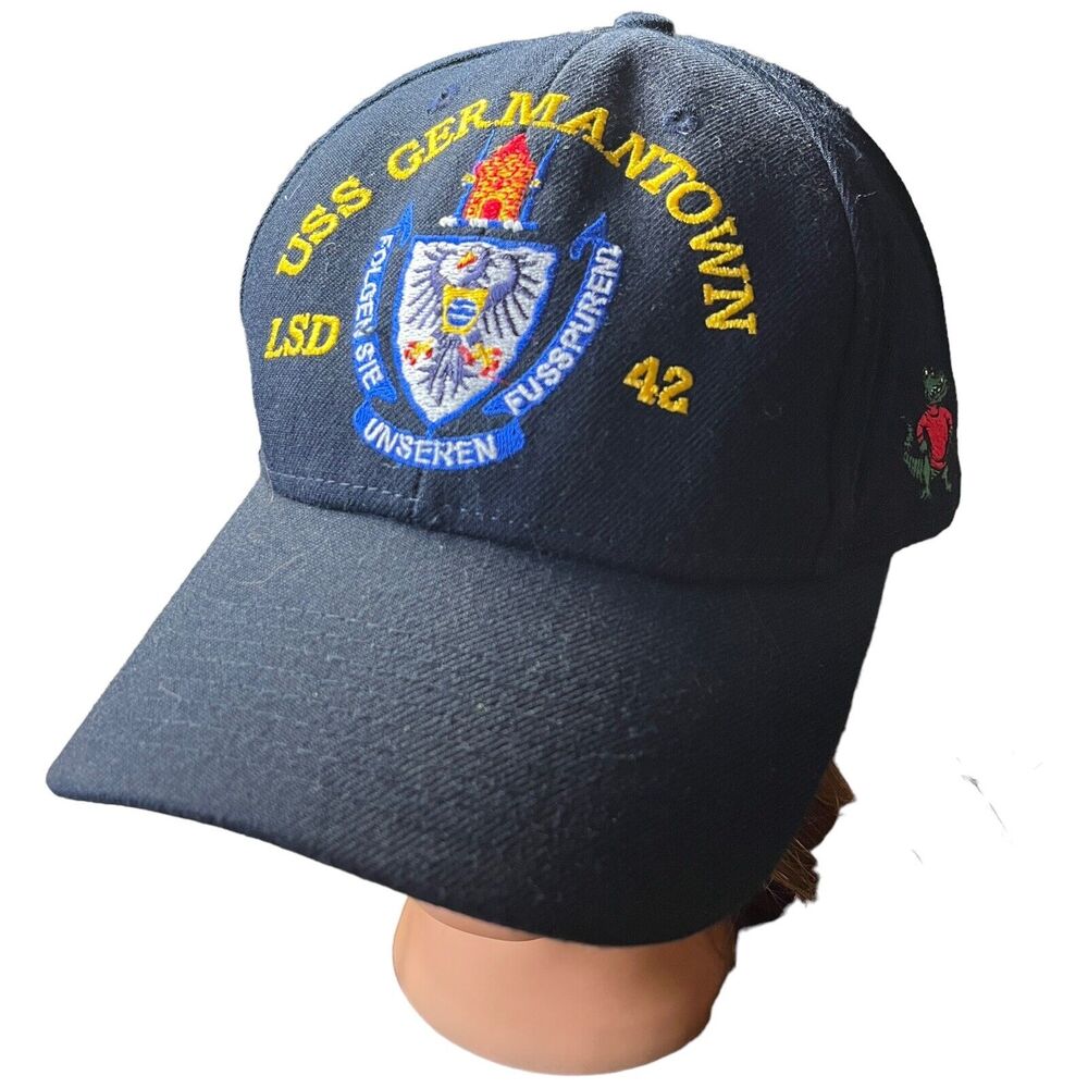 USS GERMANTOWN LSD 42 NAVAL BASEBALL CAP BLUE The Corps Santa Barbara CA.USA